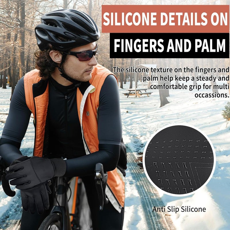 HOPSOOKEN Winter Gloves for Men Women Touch Screen Waterproof Fleece Warm Windproof Thermal Gloves for Running Cycling Driving Hiking - Image 2